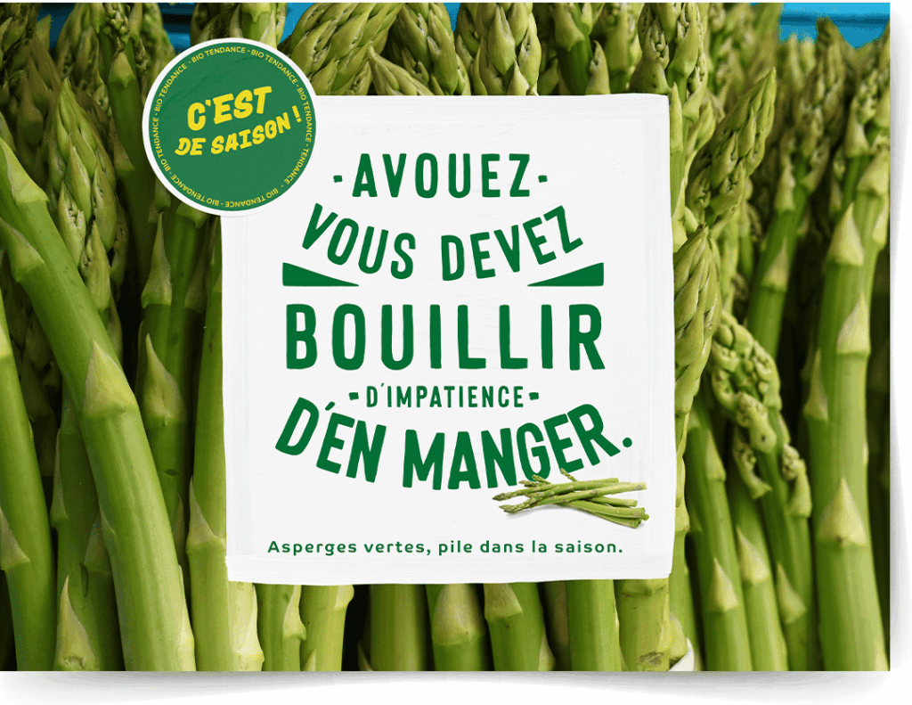 Affiche Bio C' Bon d'habiter le quartier : "Aviouez, vous devez bouillir d'impatience d'en manger"