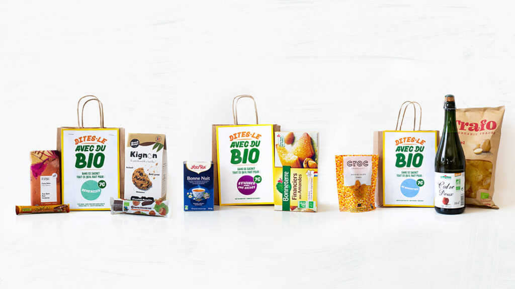 Affiche Bio c' Bon avec différents produits bio