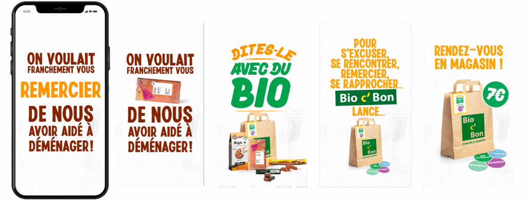 Storie Bio c' Bon : " On voulait franchement vous remercier de nous avoir aidé à déménager ? Dites-le avec du bio"